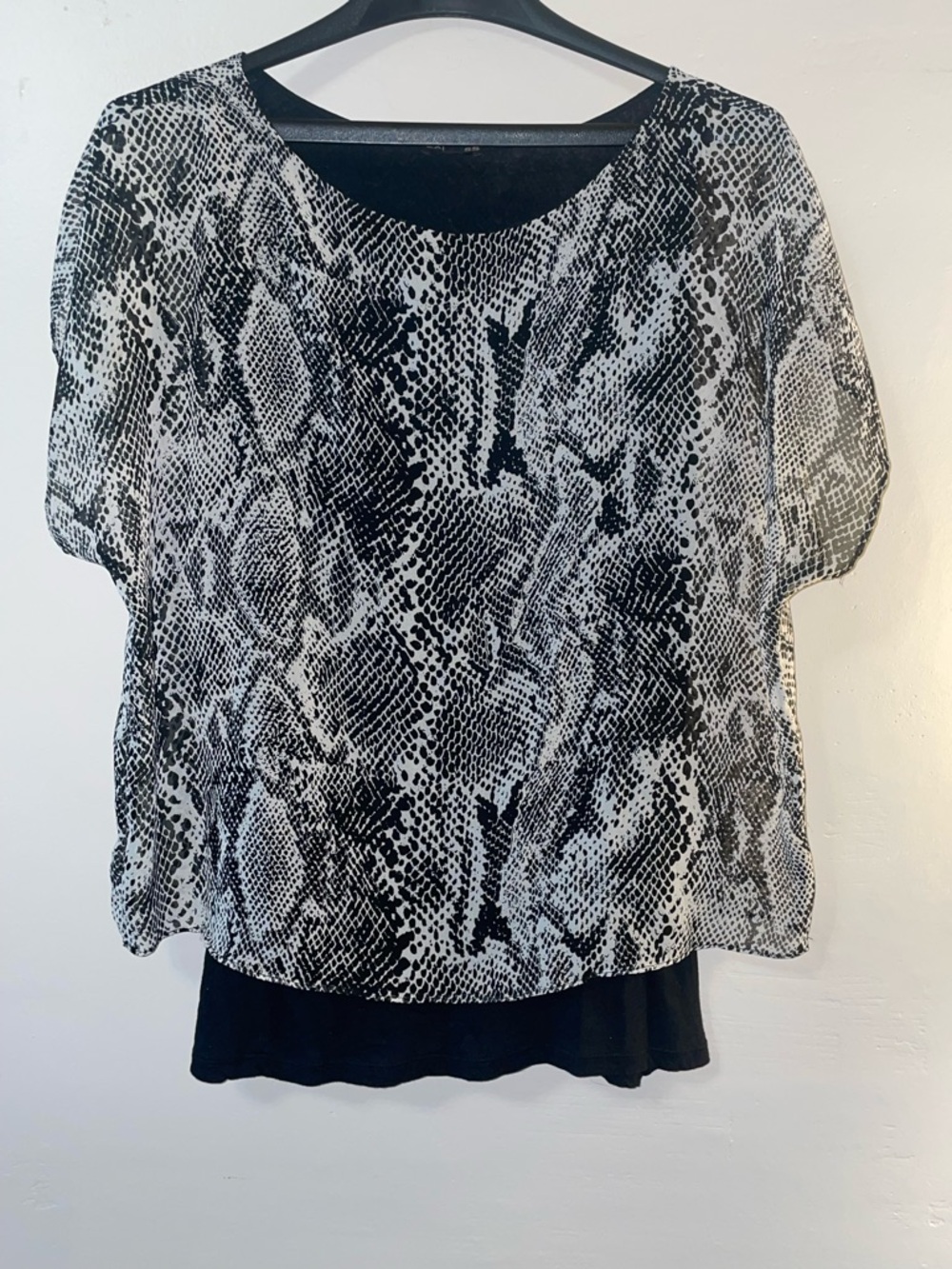 Express Snakeskin Print Layered Short Sleeve Blouse - Size M